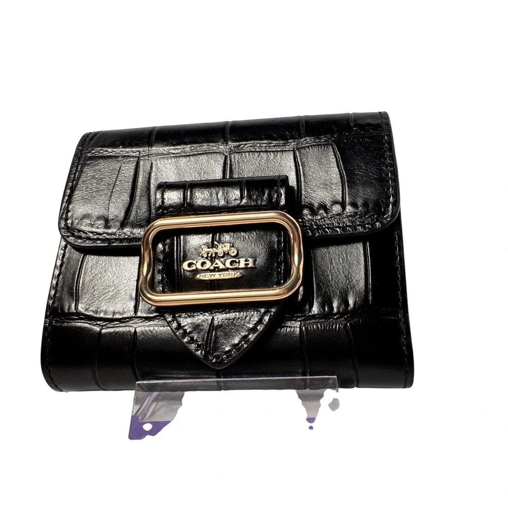 Coach Morgan crossbody black Croc embossed leather with wallet and dust bag NWOT